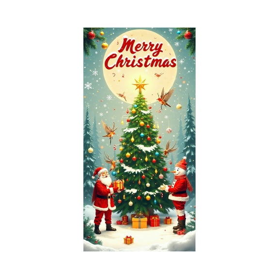 Uutvery Christmas Holiday Door Cover 35x72 Inches, Santa Claus Pattern with Quality Material,Xmas Door Hanging Decor for Seasonal Decorations and Parties