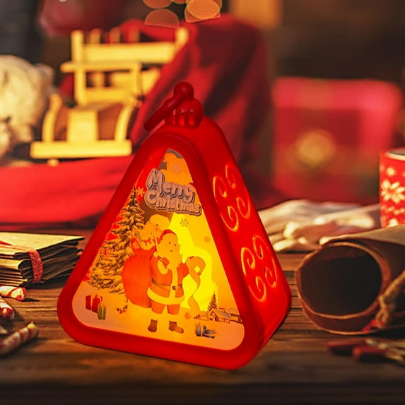 Uutvery Christmas LED Night Lights,Vintage Night Lights,Christmas Retro Wind Lamp,Glowing Gifts, Window Displays,Christmas Triangular Candle Holders,Snow Globe Lantern Santa Lighted Gifts
