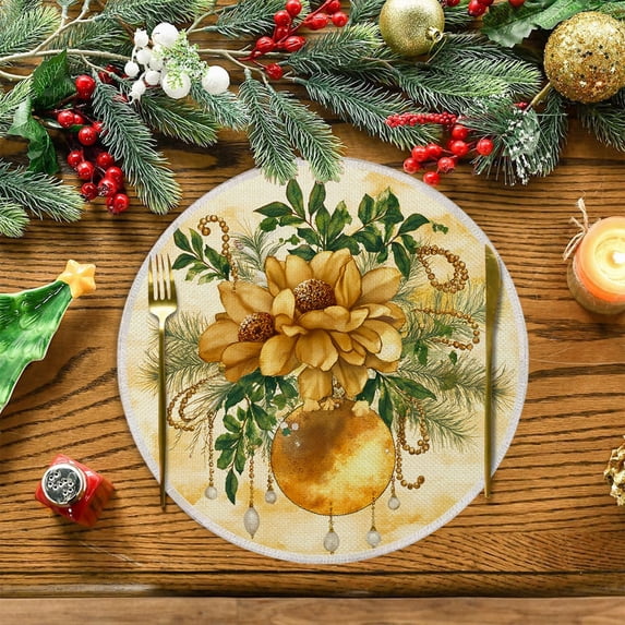 Uutvery Christmas Polyester Linen Placemats with Heat Insulated Dirt Resistant for Christmas Party Kitchen Restaurant Decor, Holiday Home Decoration