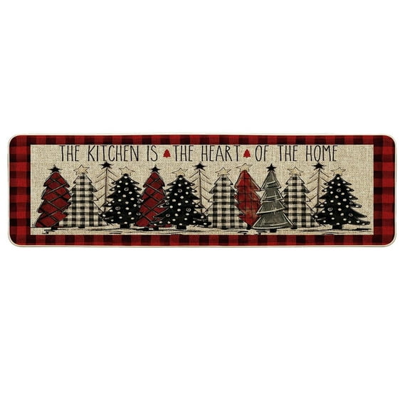 Uutvery Christmas Red Floor Mat Non-Slip Absorbent Kitchen Rug Oil Proof Washable Machine Cleanable For Household Bedroom Living Room Laundry Room Office