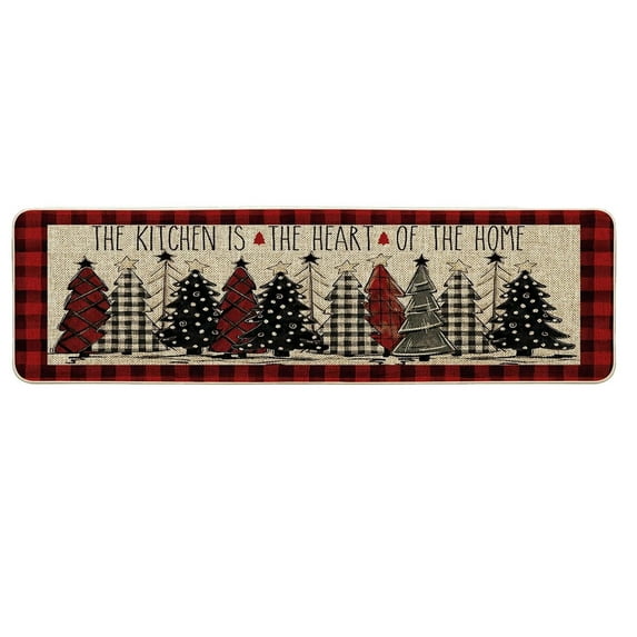 Uutvery Christmas Red Floor Mat Non-Slip Absorbent Kitchen Rug Oil Proof Washable Machine Cleanable For Household Bedroom Living Room Laundry Room Office