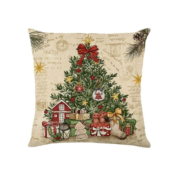 Uutvery Christmas Santa Claus Linen Pillow Covers, 2-Pack 18x18 Inch Printed Holiday Home Decor, Cushion Cover for Bedroom Living Room Sofa, Festive Accent