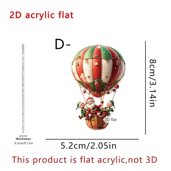 Uutvery Christmas Santa Hot Air Balloon Parachute 2D Acrylic Keychain, Festive Car Pendant, Holiday Decorations Props, Unique Gift Idea