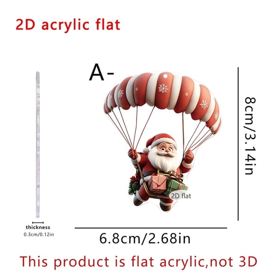 Uutvery Christmas Santa Hot Air Balloon Parachute 2D Acrylic Keychain, Festive Car Pendant, Holiday Decorations Props, Unique Gift Idea