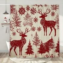 Uutvery Christmas Themed Decorative Shower Curtain, 70.86x59.05 Inches Polyester Partition Curtain with Red Berries and Snowflakes, Waterproof Material for Holiday Bathroom Decor