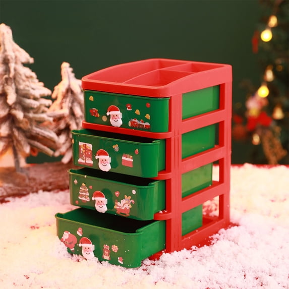 Uutvery Christmas Themed Storage Box, Hair Accessory Organizer, Drawer Container System, Red Plastic Decor, Desktop Storage Solution, 8.66x7.09x5.31 inches