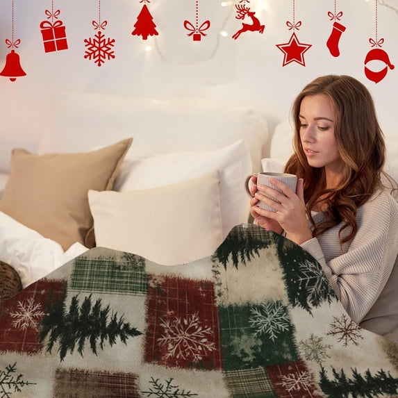 Uutvery Christmas Throw Blanket Flannel Blanket Ultra Soft Plush Blanket Winter Blanket Warm Bed Cover Blanket Sofa Chair Blanket Lightweight Portable Blanket