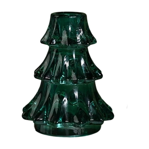 Uutvery Christmas Tree Glass Candlestick, Fits 2.83 Inch Pillar Candle, Red Green White Holiday Table Decor, Festive Home Decoration and Gift