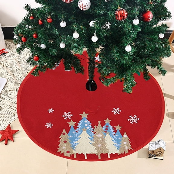 Uutvery Christmas Tree Skirt Gold Glitter 16.9 Inch,Trees and Snowflakes Pattern,Xmas Rustic Farmhouse Holiday Party Tree Mat Decor,Village Decorations Home Hoilday Decor