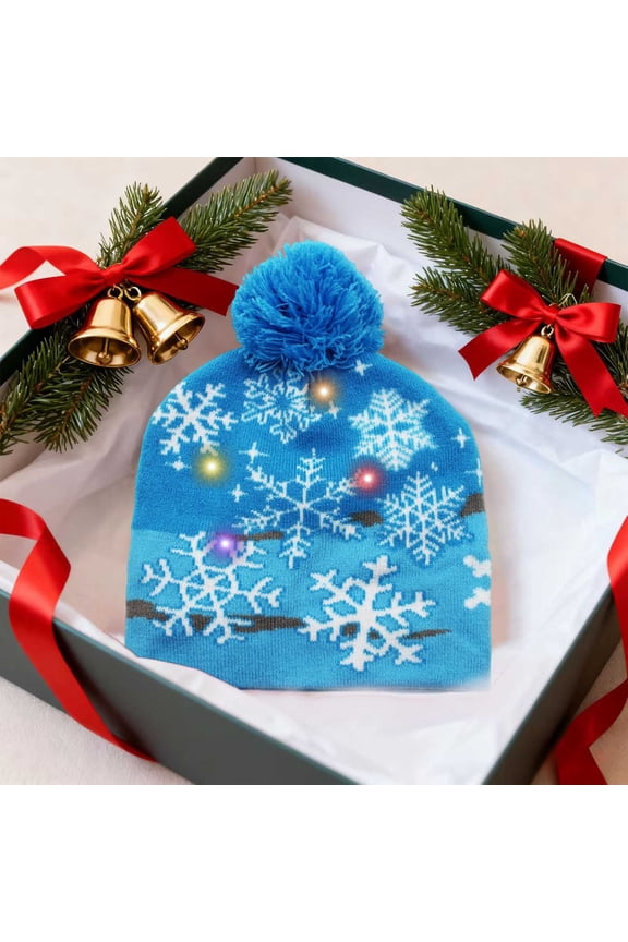 Christmas Winter Cuffed Beanie Hat,LED Christmas Hat,Santa Claus Hairball Hat,Christmas Knitted Beanie Hat,Cute Cartoon Pattern Knit Cap,Warm Knitted Xmas Knitted Hats for Women Men