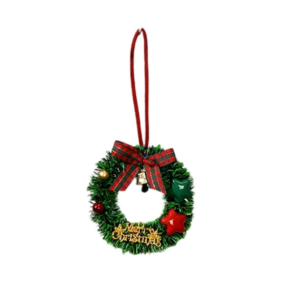 Uutvery Christmas Wreath Mini Wreath,Artificial Christmas Wreaths Ornaments,Dollhouse Decoration Accessories,Xmas Wreath Pendant with Bow and Bell for Tree Door Wall Windows Windows Decoration