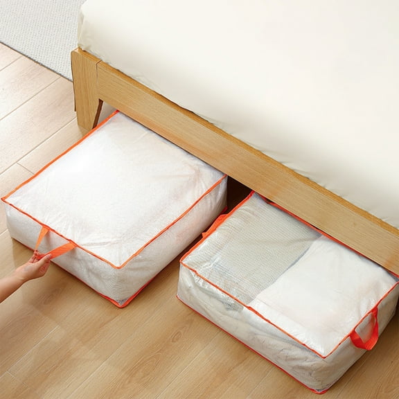 Uutvery Clothes Storage Bag, Under Bed Storage Organizer with Transparent PVC Cover and Handles, Foldable Fabric Box for Clothing Quilt Blanket, Home Organization, 17x13x10 inches