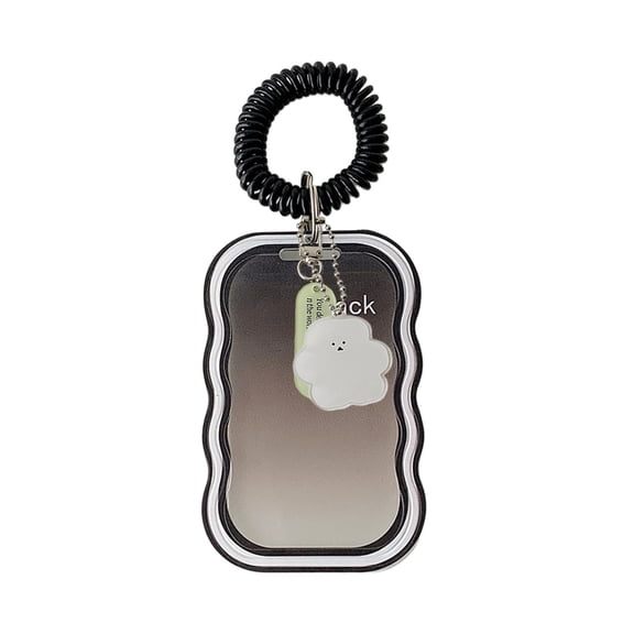 Uutvery Cloud Shape Transparent ID Badge Case with Stretchable Coil Strap, Photo Card Holder, Silicone Protective Card Cover for Office, School & Travel (Black)