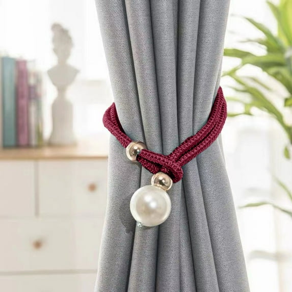 Uutvery Curtain Tiebacks,Adjustable Big Pearl Curtain Tieback,Window Drapery Decor Woven Tie Back Decorative Rope Holdback Curtain Ties for Home Bedroom Office Decorative Curtain