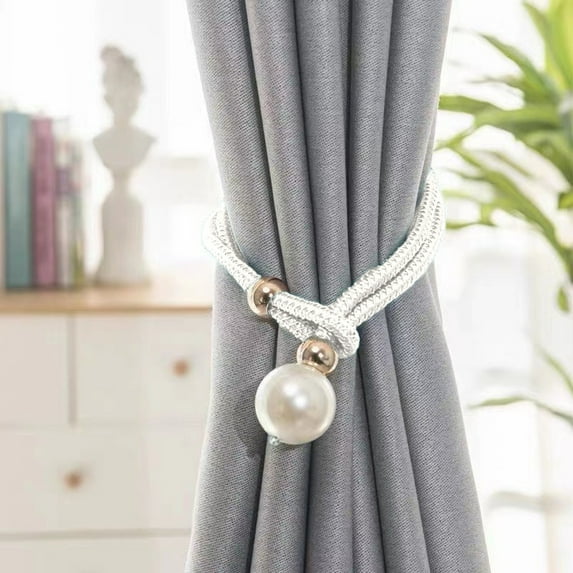 Uutvery Curtain Tiebacks,Adjustable Big Pearl Curtain Tieback,Window Drapery Decor Woven Tie Back Decorative Rope Holdback Curtain Ties for Home Bedroom Office Decorative Curtain