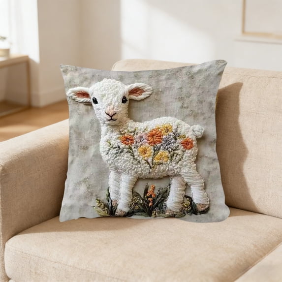 Uutvery Cute Alpacas Fluffy Pillow Set, Short Furry Faux Embroidery Cushion Cover, Soft Polyester Decorative Pillow, for Sofa Bedside Car Home Decor, 45x45cm 17.72x17.72 Inches