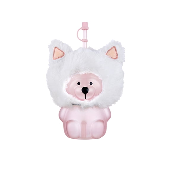 Uutvery Cute Bear Mug with Soft Headgear, Glass Drinking Cup for Winter Customized Home Use, 17oz Capacity Transparent Design, 8.66x2.56 Inches