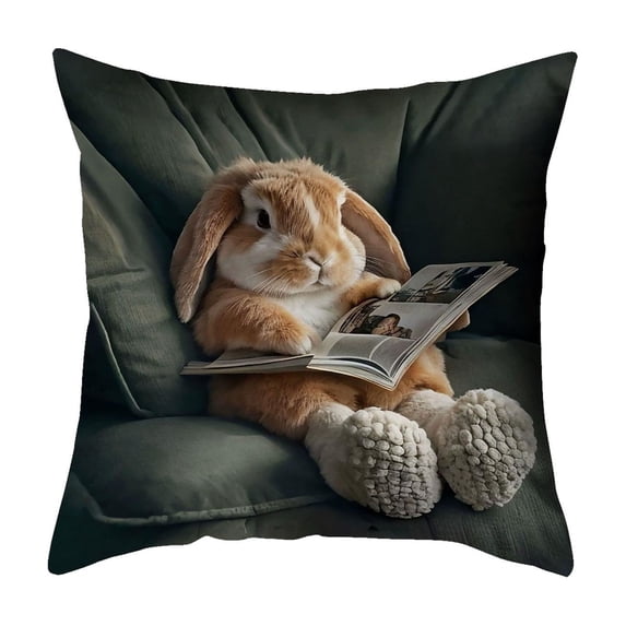 Uutvery Cute Rabbits Print Pillowcase, 18x18 Inch Adorable Bunny Design on Soft Fabric, Charming Decorative Cushion Cover for Sofa Bedroom, Perfect Easter and Spring Season Gift