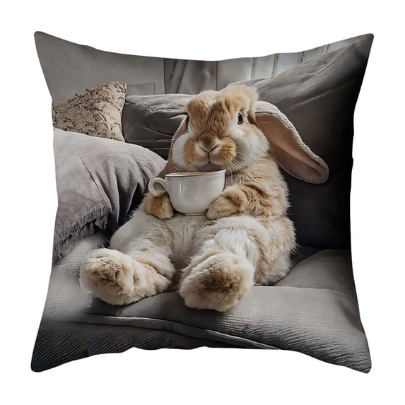 Uutvery Cute Rabbits Print Pillowcase, 18x18 Inch Adorable Bunny Design on Soft Fabric, Charming Decorative Cushion Cover for Sofa Bedroom, Perfect Easter and Spring Season Gift