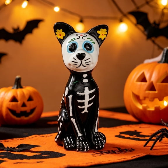 Uutvery Day of the Dead Dog Resin Figurine, Skeletal Body, Floral Crown & Expressive Skull Face, Matte Finish for Cultural Halloween Altar and Festive Home Decor