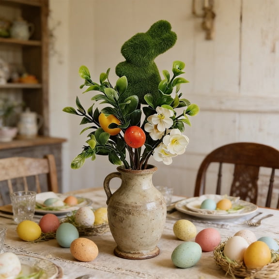 Uutvery Easter Branch Pick Decoration, Foam Bunny Eggs with Artificial Greenery, Spring Floral Stem for Vase Centerpiece, Table Accent, 11.22x2.36x2.36 Inches