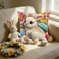 thumbnail image 1 of Uutvery Easter Bunny Egg Pillow Cover, Faux Embroidery Printed Cushion Cover, Multicolor Holiday Decor Sofa Chair Bed, 17.72x17.72 Inches, 1 of 7