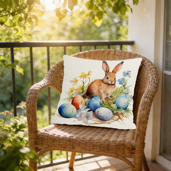 Uutvery Easter Bunny Pattern Pillow Cover 45cm, Linen Sofa Cushion Cover Multicolor, Holiday Home Decor for Living Room Bedroom, Invisible Zipper Decorative Case, 17.72x17.72 Inches