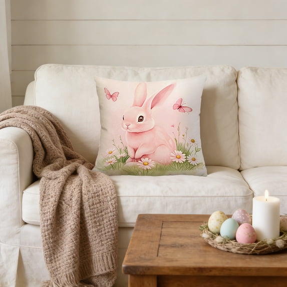 Uutvery Easter Bunny Pillowcase, 45x45cm Washable Polyester Cushion Cover, Holiday Decor for Sofa Bedroom Living Room, Spring Home Textiles, 17.7x17.7 Inches