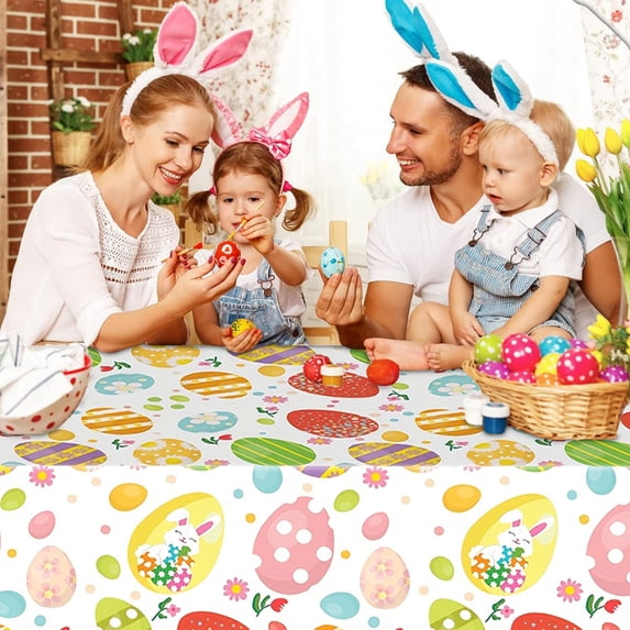 Uutvery Easter Disposable Tablecloth, 54x108 Inch Plastic Party Table Cover, Waterproof Oil Resistant Holiday Table Decor for Birthday Celebration
