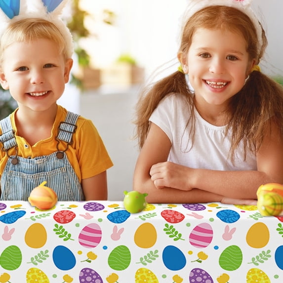 Uutvery Easter Disposable Tablecloth, 54x108 Inch Plastic Party Table Cover, Waterproof Oil Resistant Holiday Table Decor for Birthday Celebration