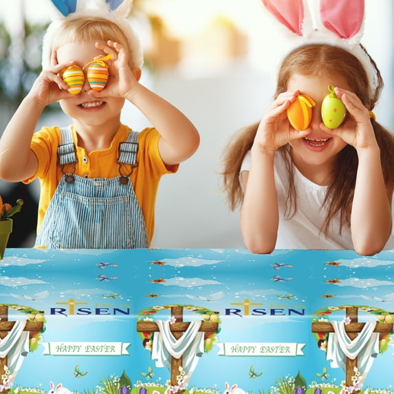 Uutvery Easter Disposable Tablecloth, 54x108 Inch Plastic Party Table Cover, Waterproof Oil Resistant Holiday Table Decor for Birthday Celebration