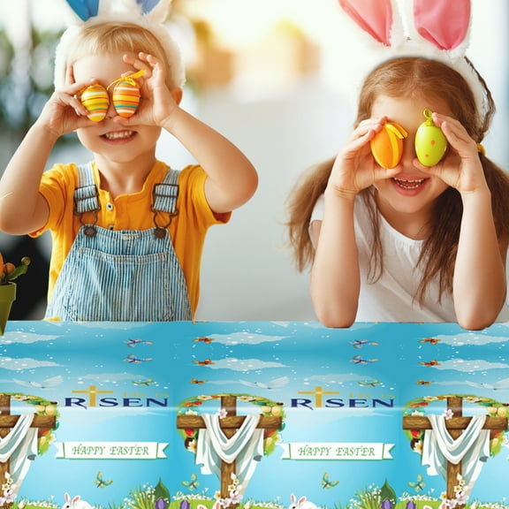 Uutvery Easter Disposable Tablecloth, 54x108 Inch Plastic Party Table Cover, Waterproof Oil Resistant Holiday Table Decor for Birthday Celebration