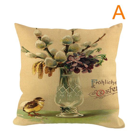Uutvery Easter Linen Pillow Cover, Multi Color Cushion Case for Sofa Bed, Holiday Home Decoration, 18x18 Inches, Spring Decor