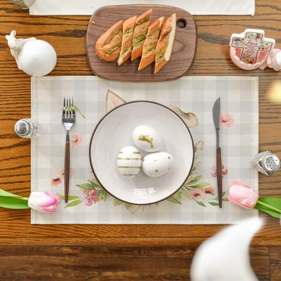 Uutvery Easter Placemats Set, Vintage Flax Table Mats for Dining Decoration, Chick Bunny Spring Holiday Kitchen Decor, 11.81x17.71 Inches