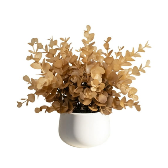 Uutvery Fall Faux Potted Plants Artificial Eucalyptus Stems Fake Greenery Branch Leaves Mini Artificial Eucalyptus Plants with Vase for Office Desk Table Wedding Bouquet Farmhouse Decor