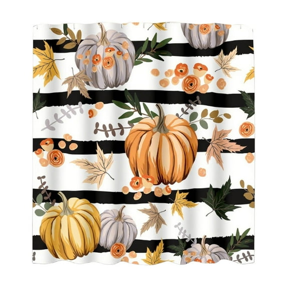 Uutvery Fall Pumpkin Shower Curtain, Autumn Thanksgiving Day Bathroom Curtain,Pumpkin Maple Leaves Shower Curtain,Fall Watercolor Pumpkins Shower Curtain for Bathroom with 12 Hooks 71x71 Inch