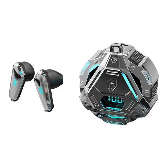 Uutvery Gaming Wireless Bluetooth Headset, Cool Mecha Style Semi-In-Ear Earbuds, Long Battery Life with 0 Latency, for E-Sports, Music, and Mobile Games