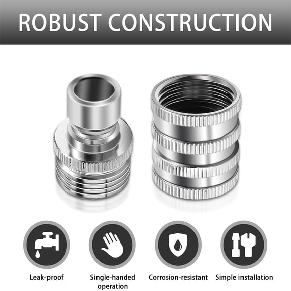 Uutvery Garden Hose Connector Set, Stainless Steel Quick Connect Hose Fittings, 3/4 GHT Leak Proof Couplings for Outdoor Watering System, 4Pcs