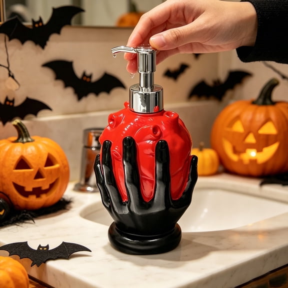 Uutvery Gothic Sculptural Pump-Ready Halloween Resin Soap Dispenser and Decorative Hand-Held Liquid Station Single Artisan Craft for Bathroom Vanity Accent and Entryway Statement Piece
