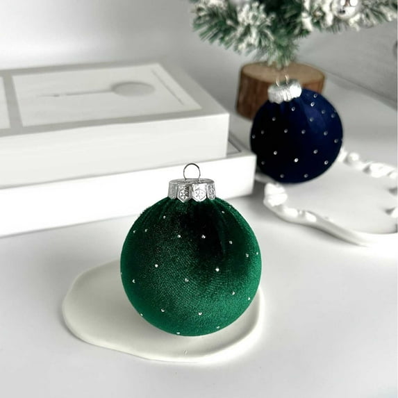 Uutvery Green Flocked Velvet Christmas Ball Ornament 2.35Inch Christmas Tree Decor Gift Wrap Accent Party Decoration Hanging Design