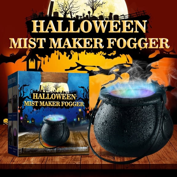 Uutvery Halloween Cauldron Fog Machine with Color Changing LED Lights, Battery Operated Mini Mist Maker for Party Decor, Haunted House & Spooky Gift