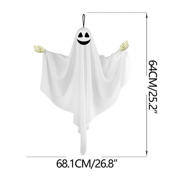 Uutvery Halloween Ghost Hanging Ornament with Hand Bones, Non Glowing Hanging Ghost Decoration with Spooky Expression, Flying Ghost Decorations for Front Yard Patio Lawn Garden Party Decor
