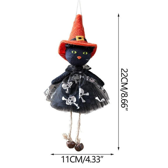 Uutvery Halloween Hanging Tree Ornaments,Halloween Gauze Dress Doll Pendant with Bells Decoration Hanging for Pumpkin/Ghost/Witch/Black Cat Pendant for Home Indoor/Outdoor Party Supplies Decor
