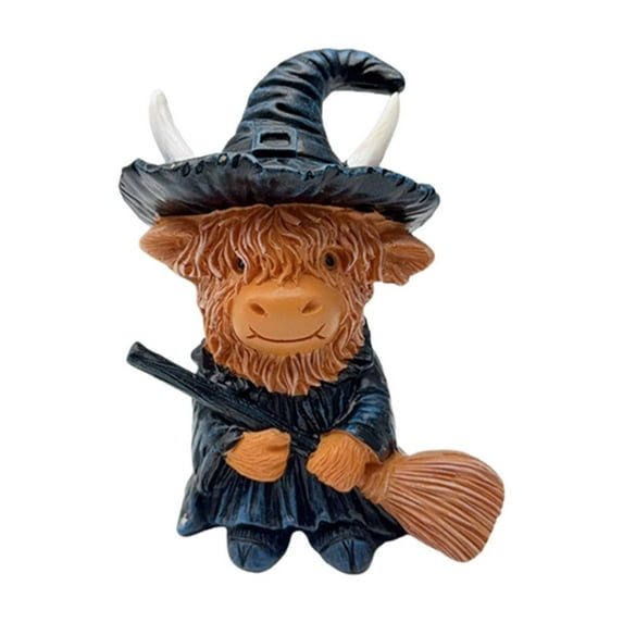 Uutvery Halloween Highland Cow Figurine Tabletop Decor Highland Cow Table Ornament Highland Cattle Gnomes Resin Figurine Statue Gifts for Halloween Home Garden Kitchen Office Decor