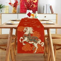 Uutvery Happy Chinese New Year 2026 Table Runner, Horse Zodiac Themed Kitchen Dining Table Decor for Family Gatherings Holiday Celebration, Linen Fabric, 47x13 inches