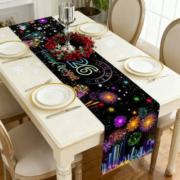 Uutvery Happy New Year 2026 Tablecloth, Disposable Plastic Table Cover for New Year's Eve Party Decorations, Rectangular Tablecloth, 72x13 inches