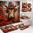 thumbnail image 1 of Uutvery Highland Cow Bathroom 4 Piece Set, Polyester Waterproof Shower Curtain with Toilet Mat Floor Mats, Farmhouse Home Decor Set, 1 of 6