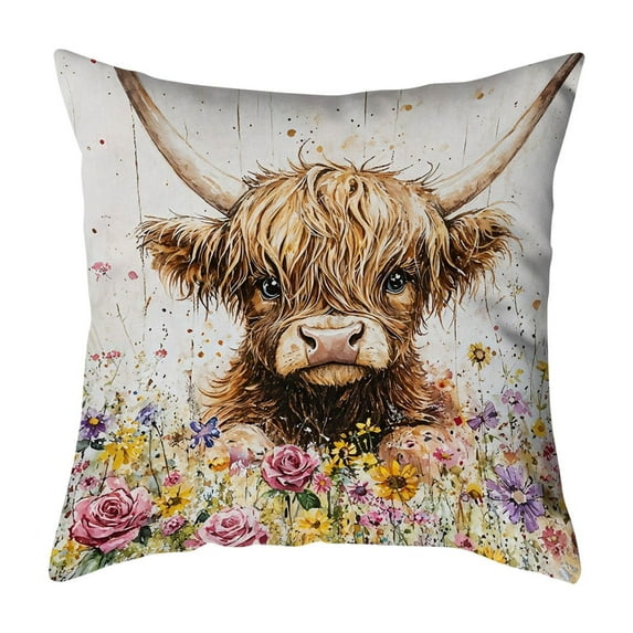 Uutvery Highland Cow Print Pillow Cover, 18x18 Inch Soft Plush Cozy Cushion with Cattle Design, Charming Farmhouse Decor for Bedroom and Sofa, Comfortable and Inviting Accent