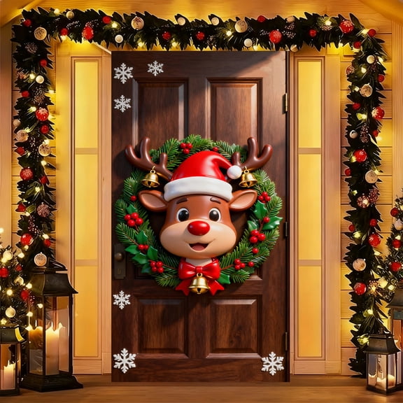 Uutvery Holiday Door Hanging for Christmas, Front Door Cover with Xmas Patterns, Seasonal Banner for Party Decor, Outdoor Indoor Decoration for New Year, 70.8x35.4 inches