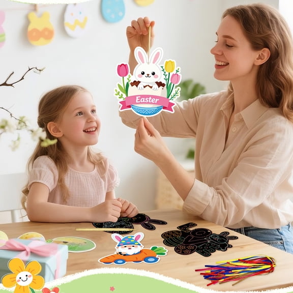 Uutvery Kids Rainbow Scratch Bookmarks Easter Scratch Paper Set, 20 Sheets with Stylus Hanging Strings, Creative DIY Party Favors Holiday Craft Activity